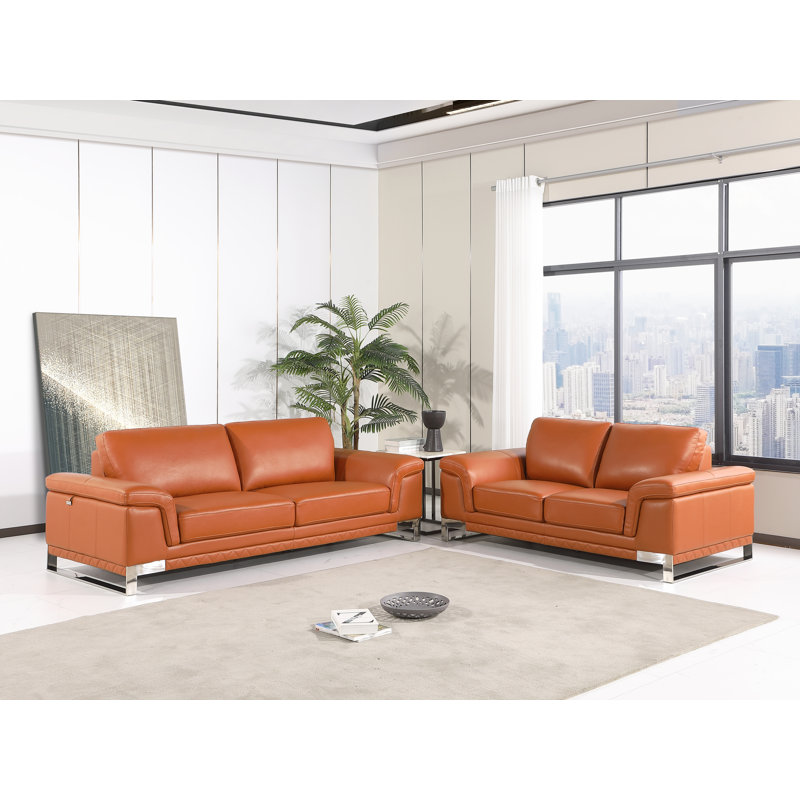 Orren Ellis Aiert Luxury Italian Leather 2 Piece Living Room Set